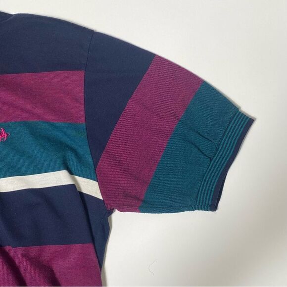 Vintage Knights Of Round Table Striped Color Block Polo Shirt Men's Size Large - Picture 10 of 15